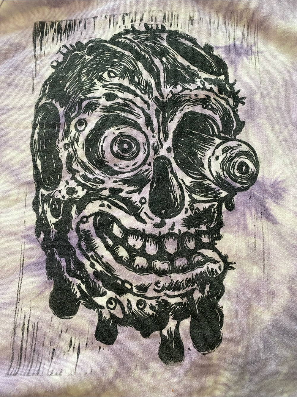 Tie-Dye Graphic Sweatshirt with Black Horror Skull Print